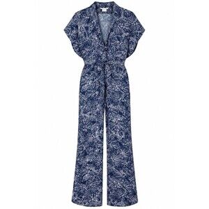H&M Women’s Size 8 Navy White Floral Wide Leg Jumpsuit Resort Boho